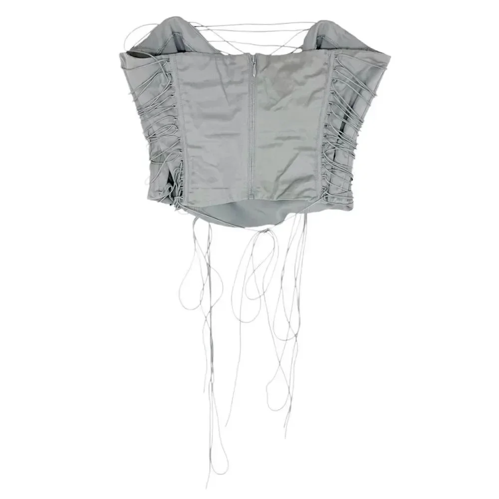 HOUSE OF CB Mirabelle Lace-Up Cotton-Blend Corset Top in ‘Smoke’